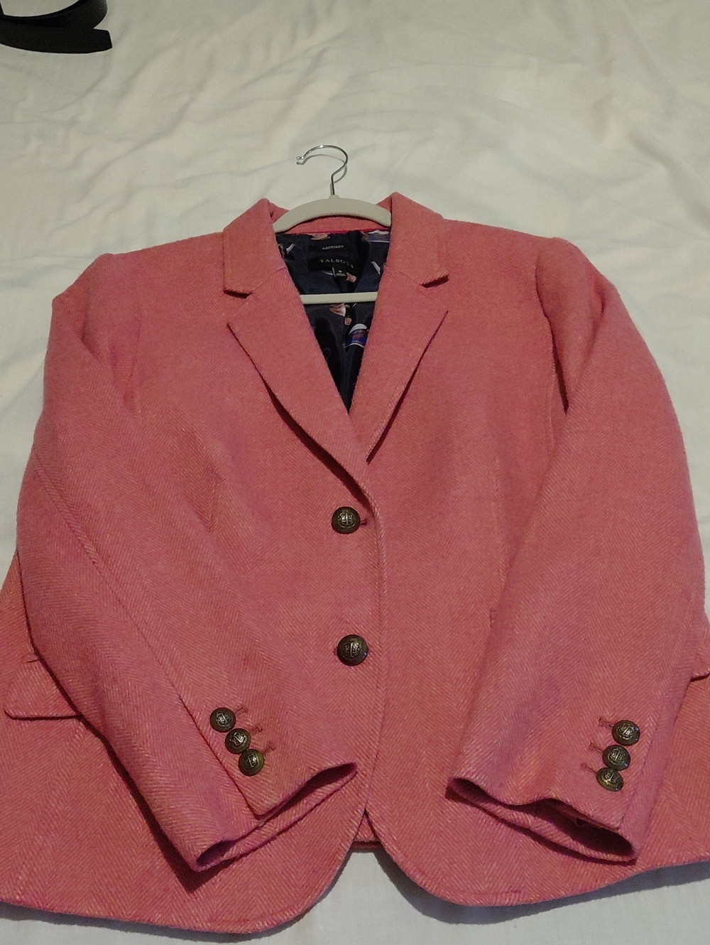 Talbots Aberdeen Line Pink/Salmon Herringbone Womens Blazer Metal Buttons Wool - Picture 2 of 12